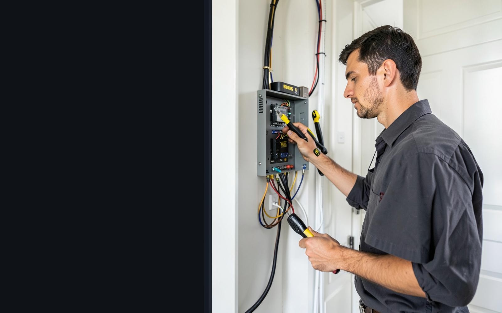 Professional electrician servicing an electrical panel